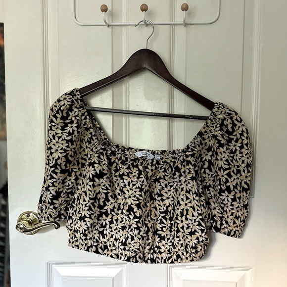 & Other Stories Women’s Yellow Floral Printed Puff Sleeve Crop Top Size Medium - Picture 1 of 8